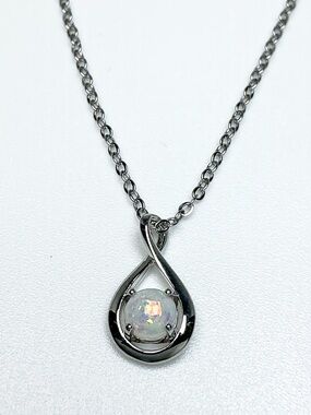 Opal Teardrop  Infinity Style Pendant Necklace💖
